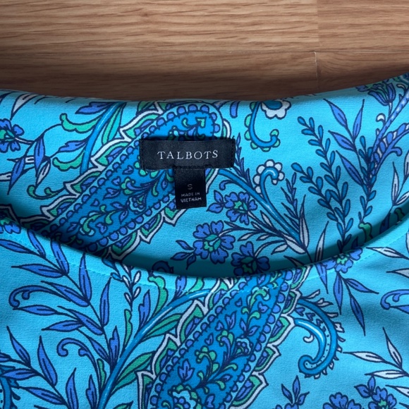 Talbots Blue Effortless Jersey Tie Dress Paisley Garden Size Small - Picture 7 of 10